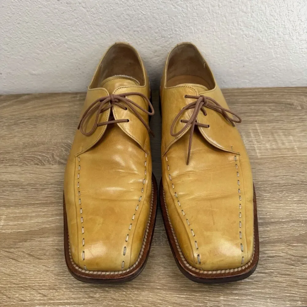 MEZLAN Maranello Oxfords Leather Shoes Sz 11 M Square Toe Yellow Tan Spain Made